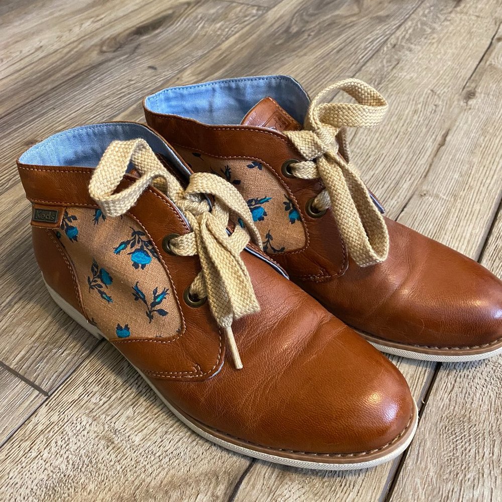 Keds Leather Floral Boots Booties Womens Size 7